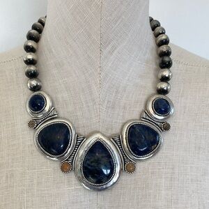 Chico's Silver and Blue Beaded Necklace
